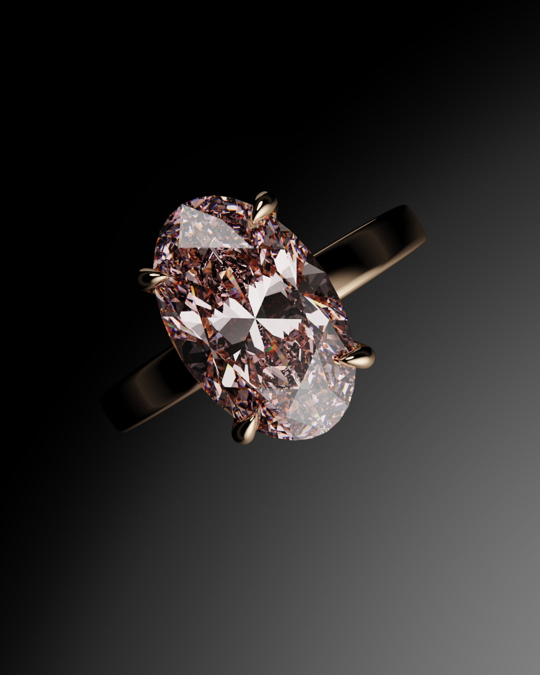 pink oval diamond set on 18ct rose gold hidden halo engagement ring