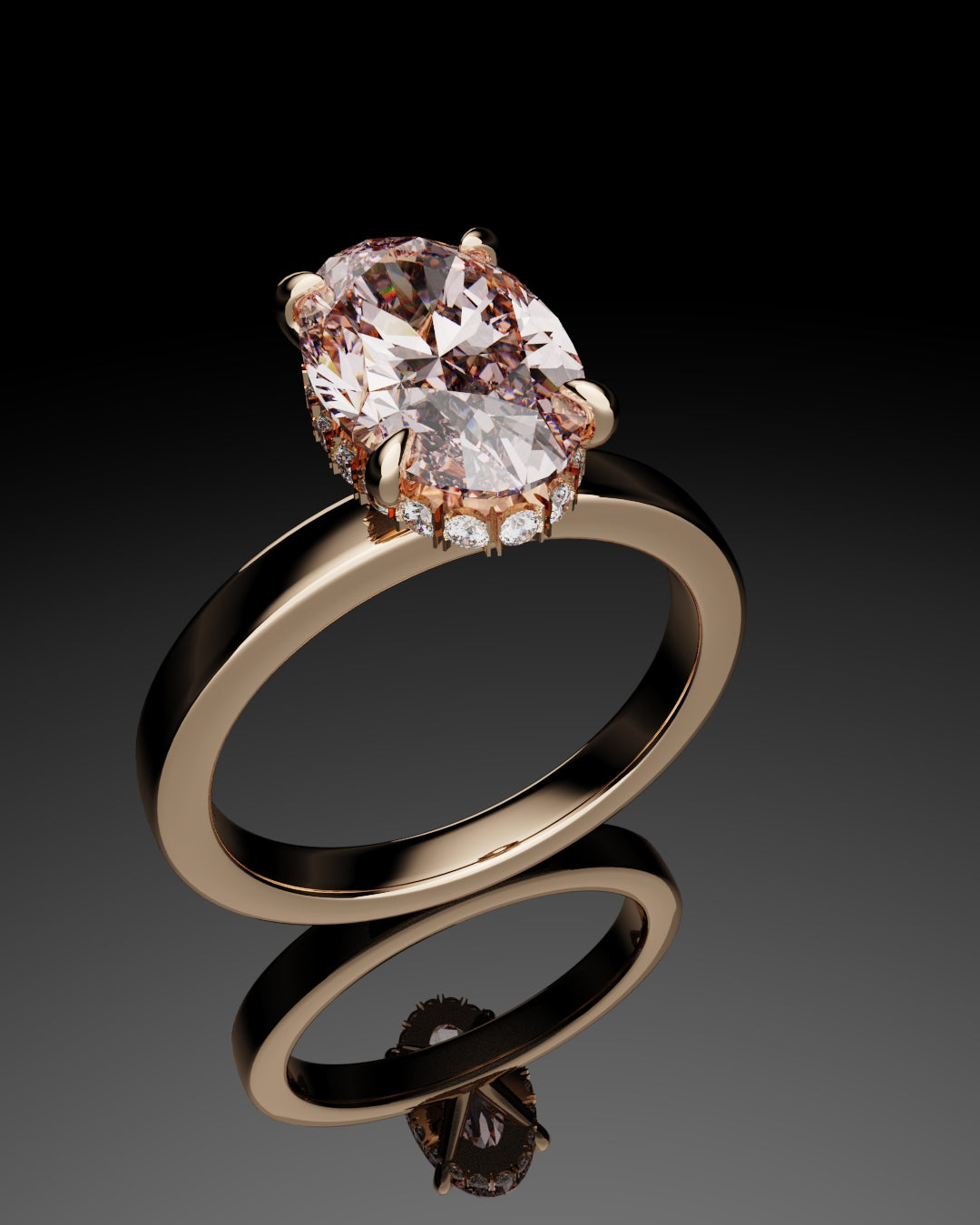 2ct pink oval diamond hidden halo engagement ring