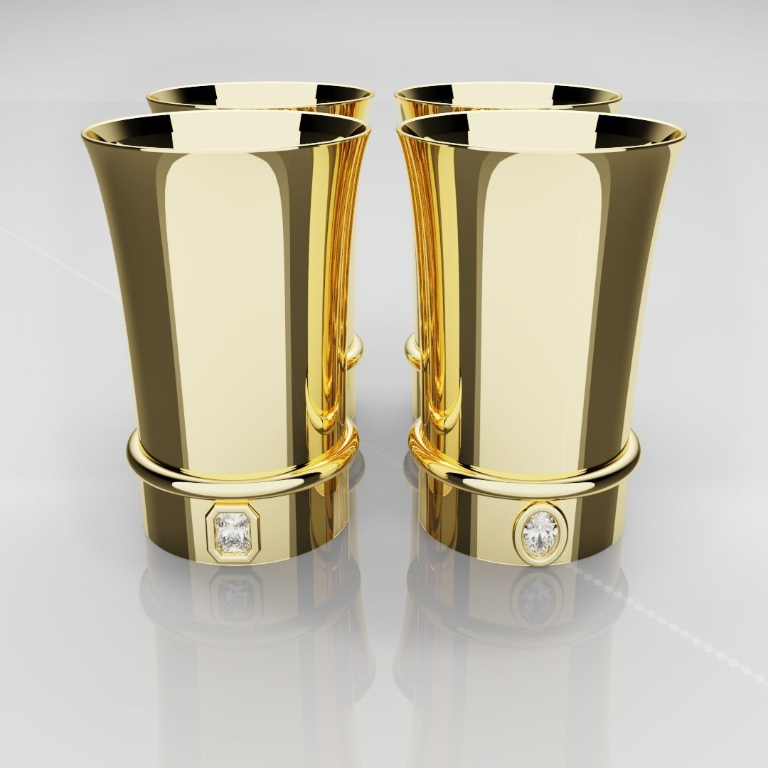18ct Yellow Gold 30mm Shot glasses - With Base