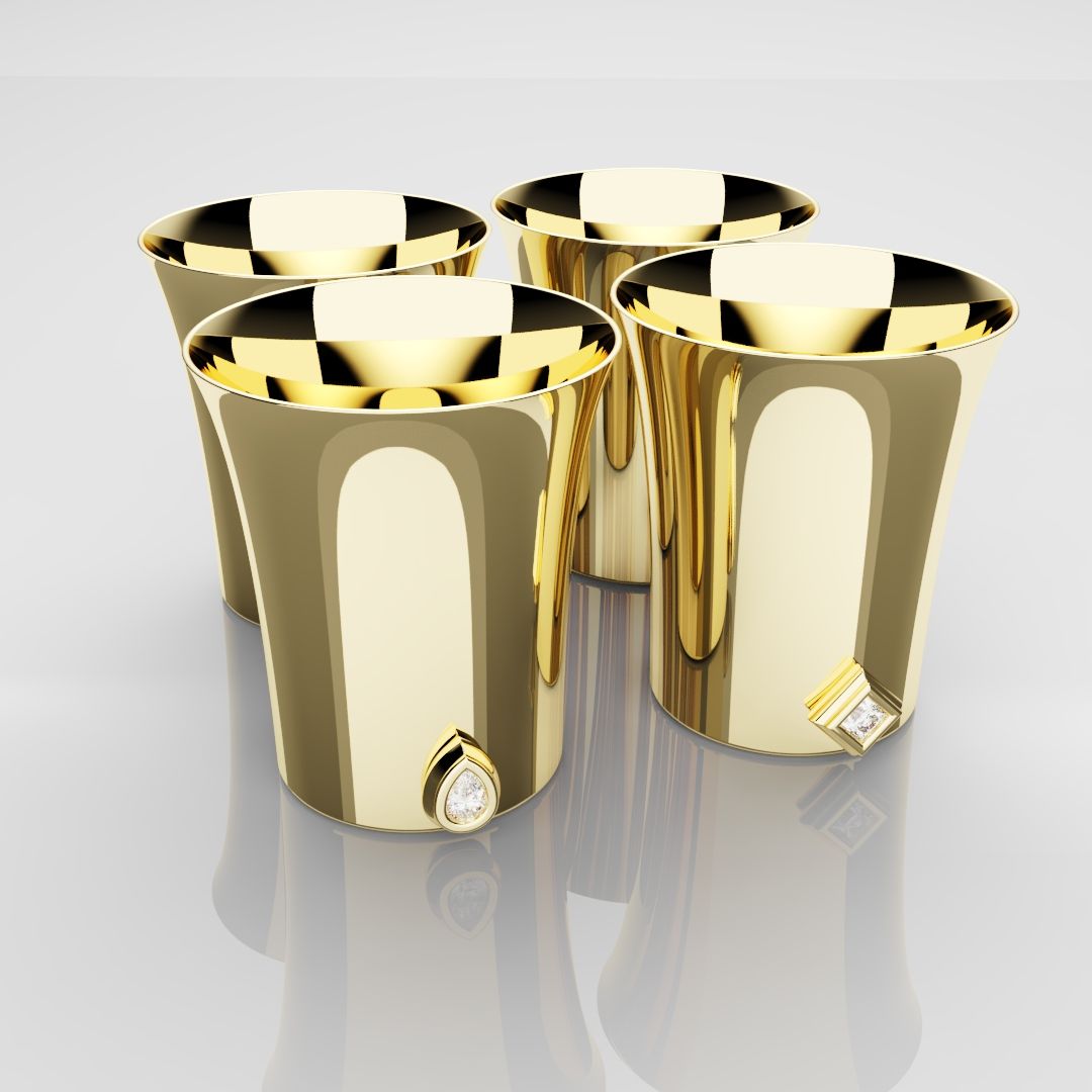 50mm 18ct Yellow Gold Shot Glasses