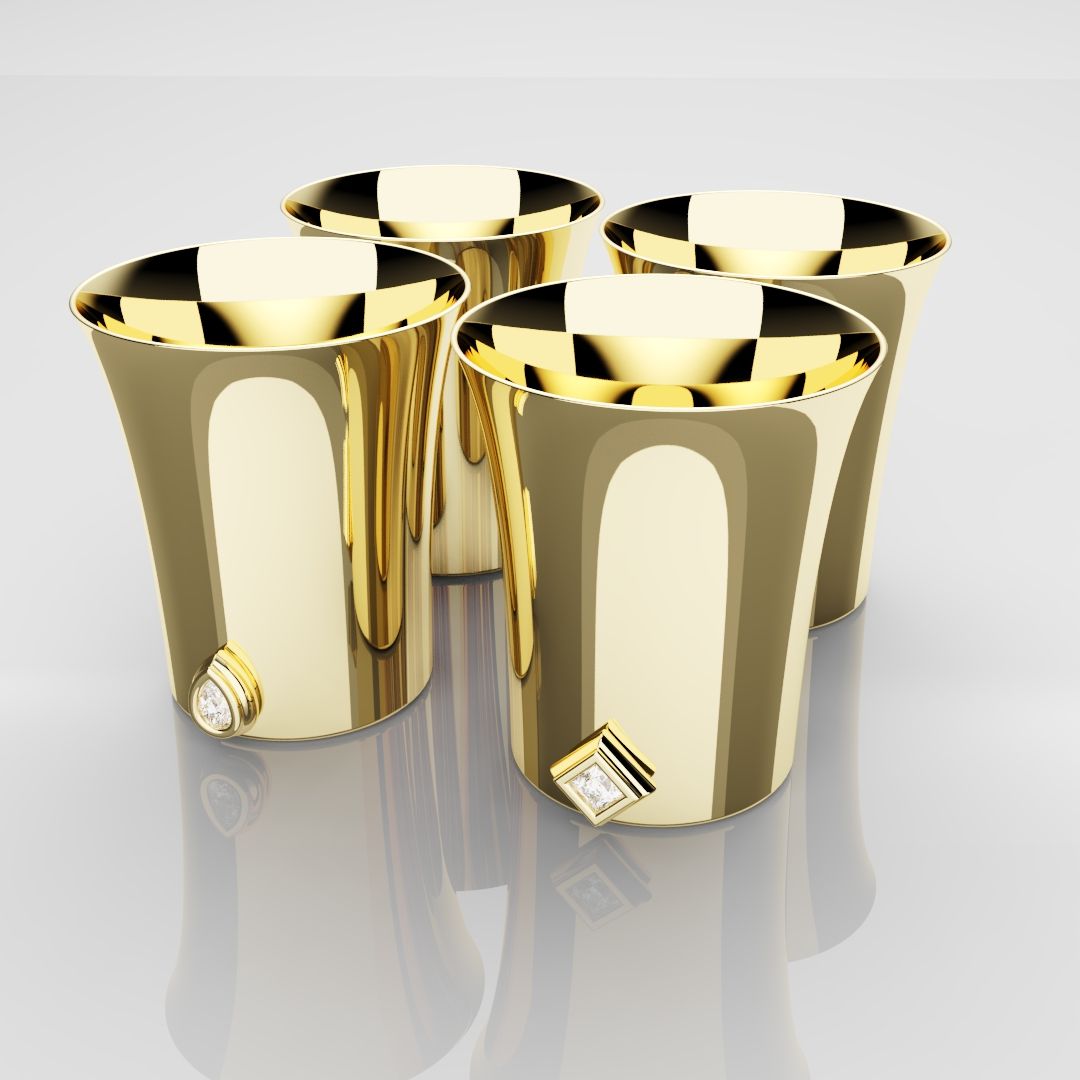 50mm 18ct Yellow Gold Shot Glasses