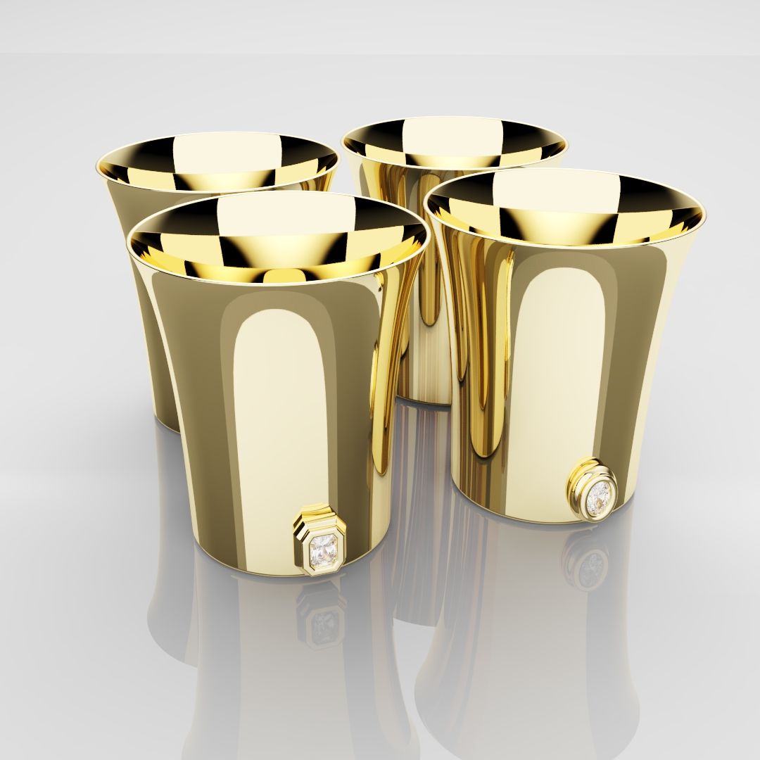 50mm 18ct Yellow Gold Shot Glasses