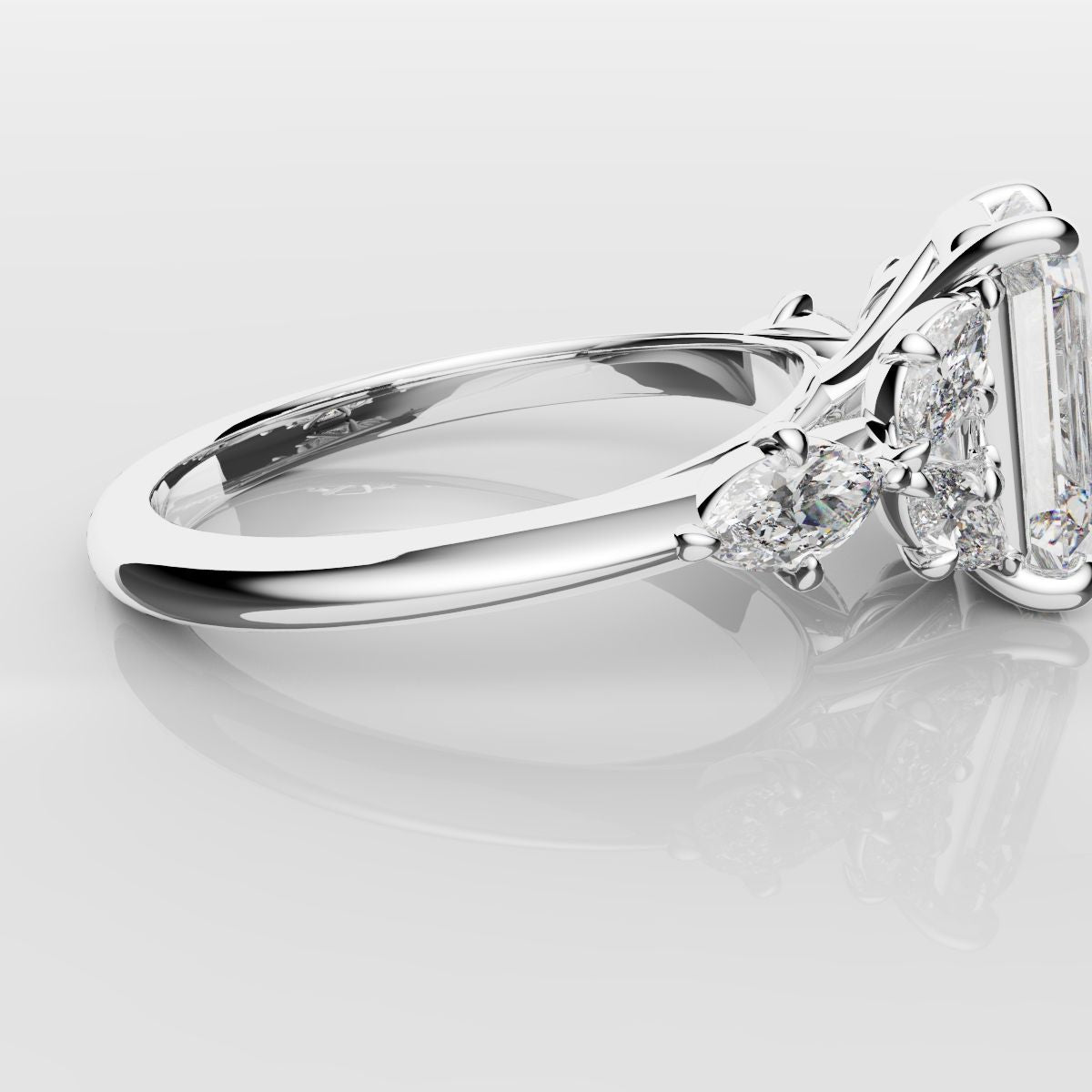 2 Carat Emerald Cut Diamond Ring With Marquise Details