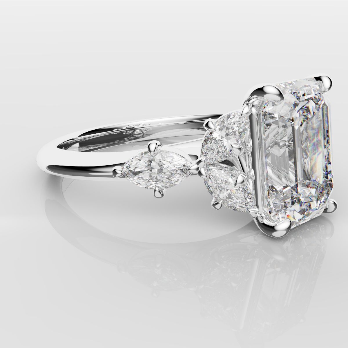 2 Carat Emerald Cut Diamond Ring With Marquise Details