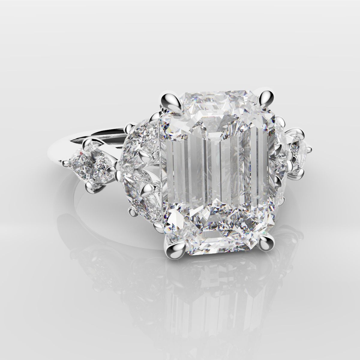 2 Carat Emerald Cut Diamond Ring With Marquise Details