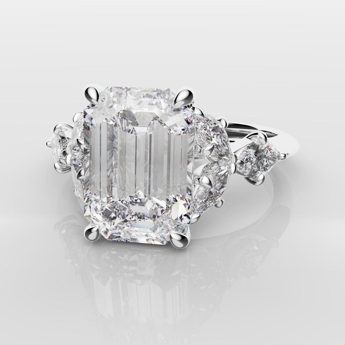 2 Carat Emerald Cut Diamond Ring With Marquise Details