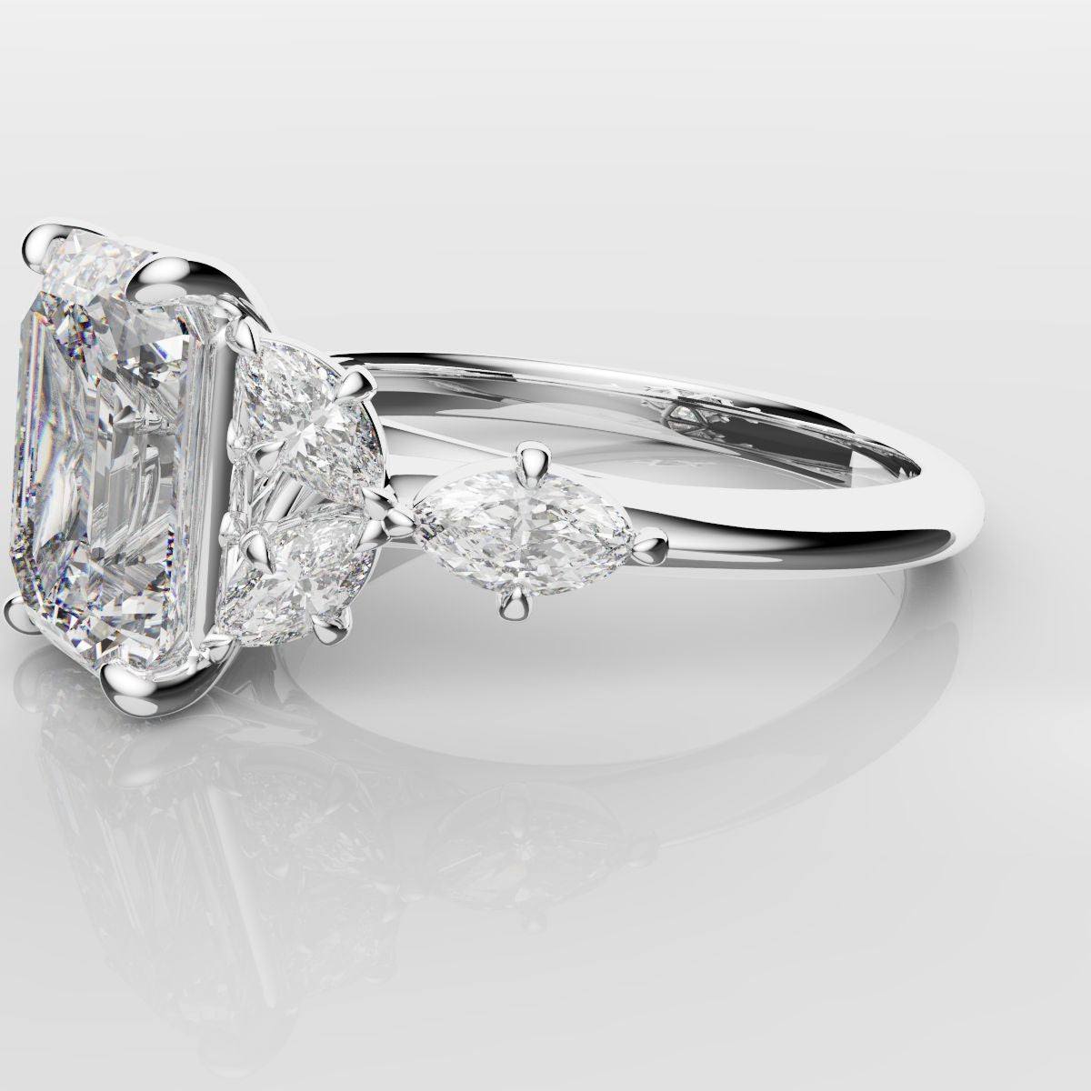 2 Carat Emerald Cut Diamond Ring With Marquise Details