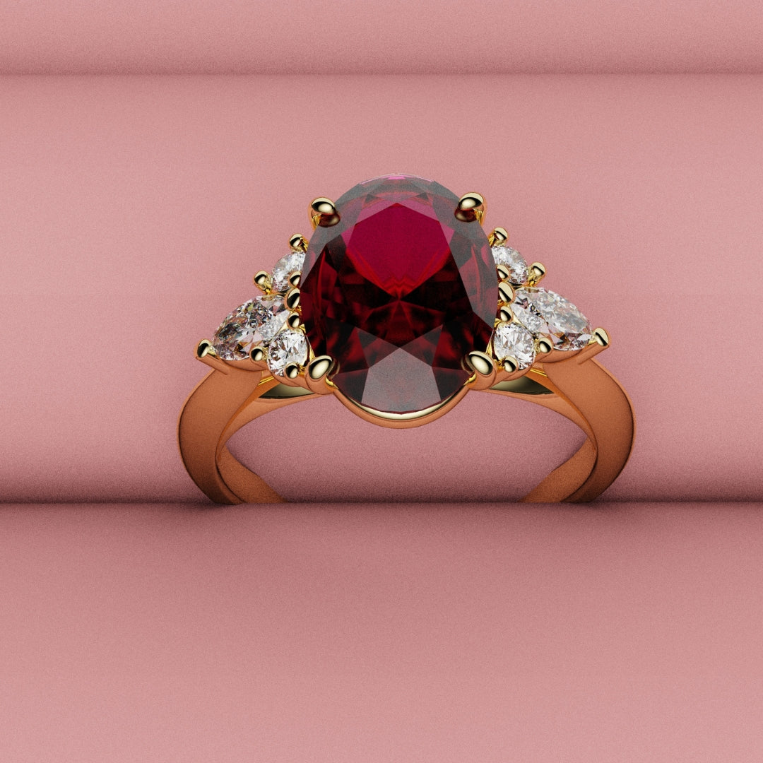 yellow gold red ruby engagement ring
