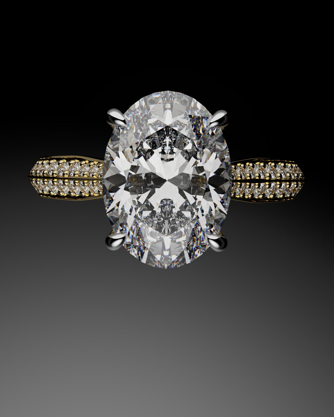 Double Row Pavé Oval Diamond Engagement Ring
