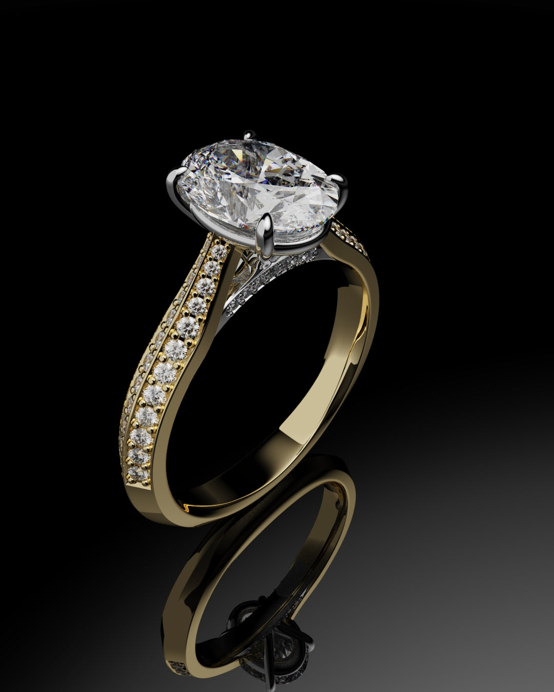 Double Row Pavé Oval Diamond Engagement Ring