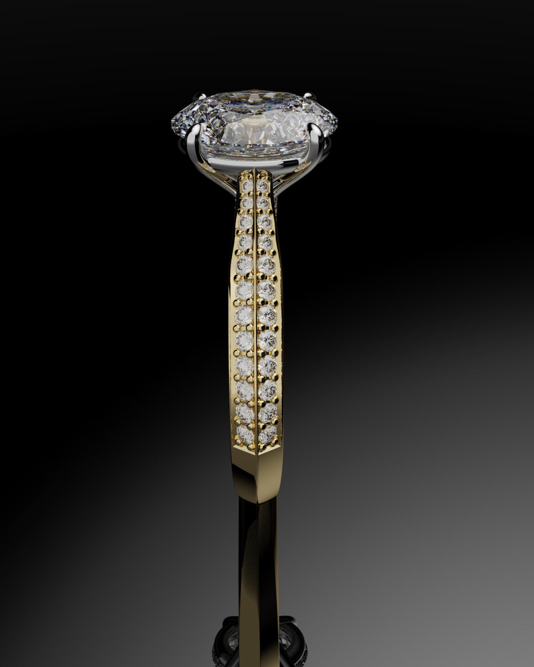 Double Row Pavé Oval Diamond Engagement Ring