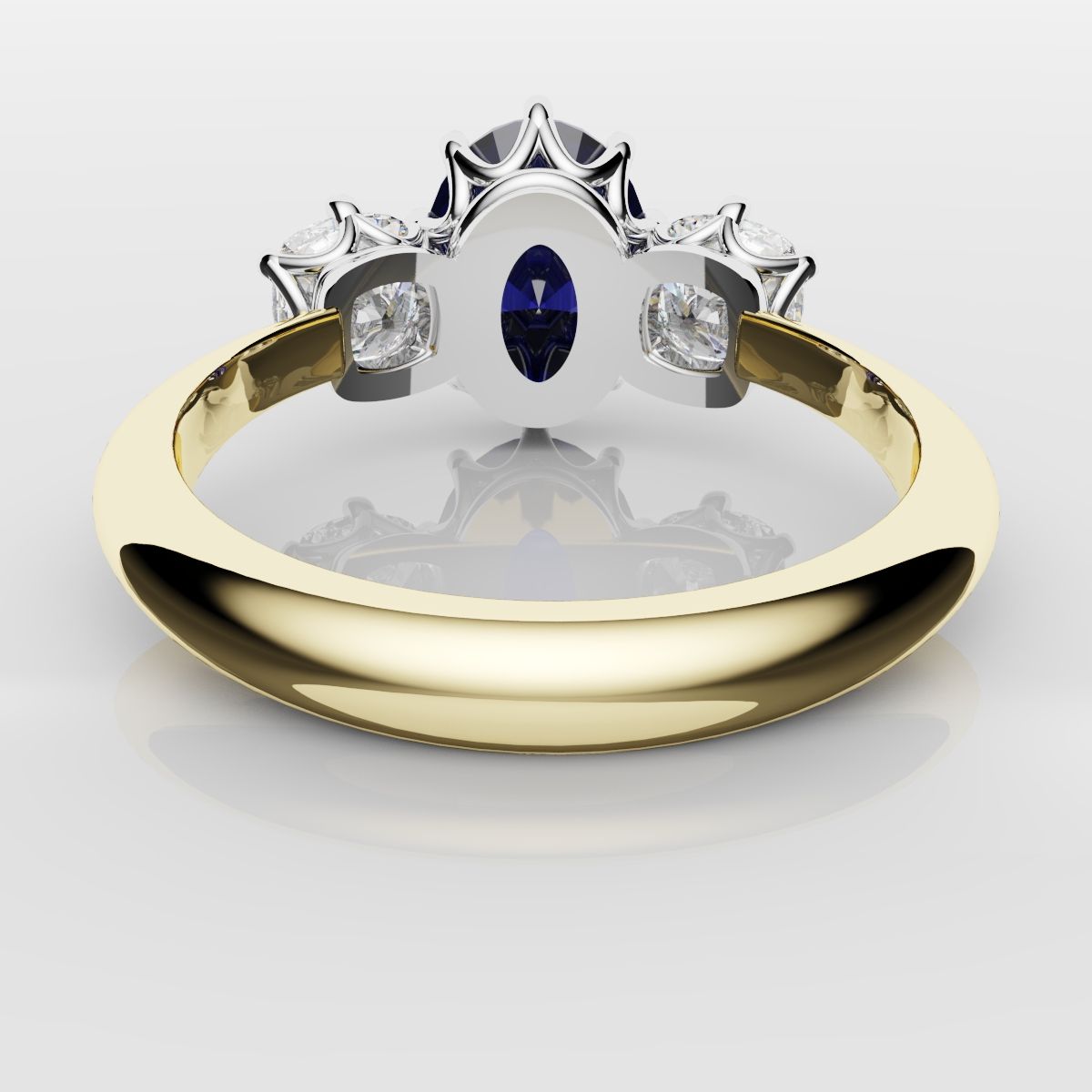 2.4ct Ceylon Blue Sapphire and Cushion Cut Diamond Trilogy Engagement Ring