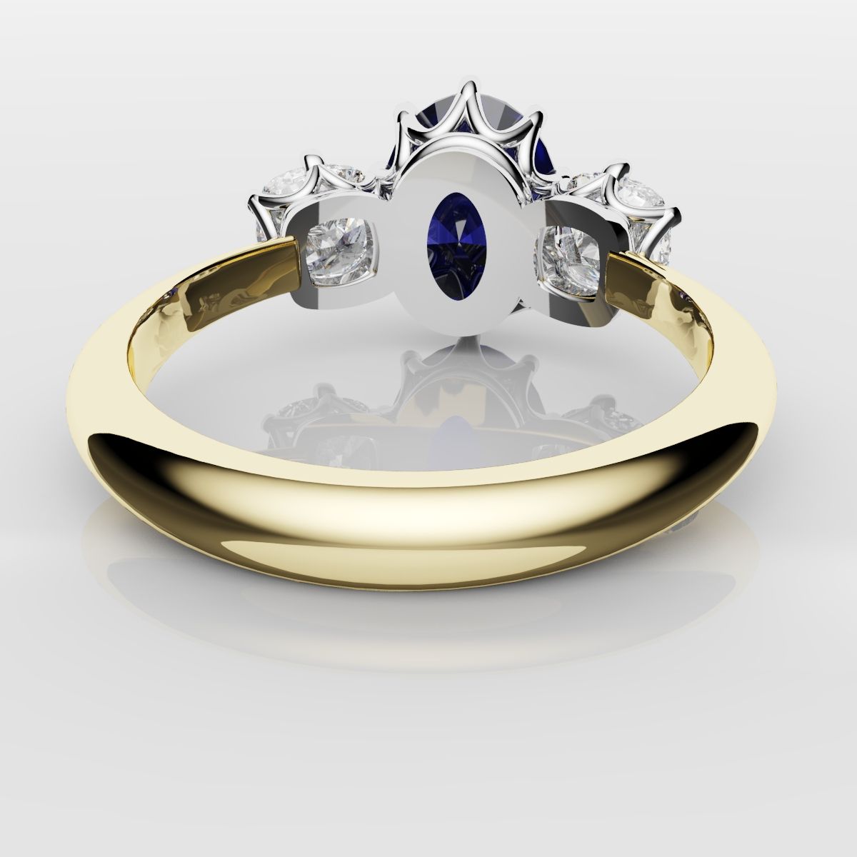 2.4ct Ceylon Blue Sapphire and Cushion Cut Diamond Trilogy Engagement Ring