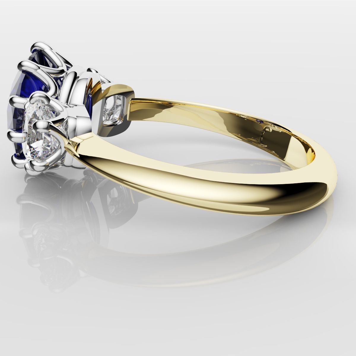 2.4ct Ceylon Blue Sapphire and Cushion Cut Diamond Trilogy Engagement Ring