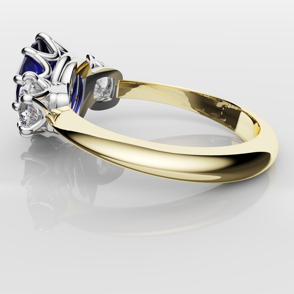 2.4ct Ceylon Blue Sapphire and Cushion Cut Diamond Trilogy Engagement Ring