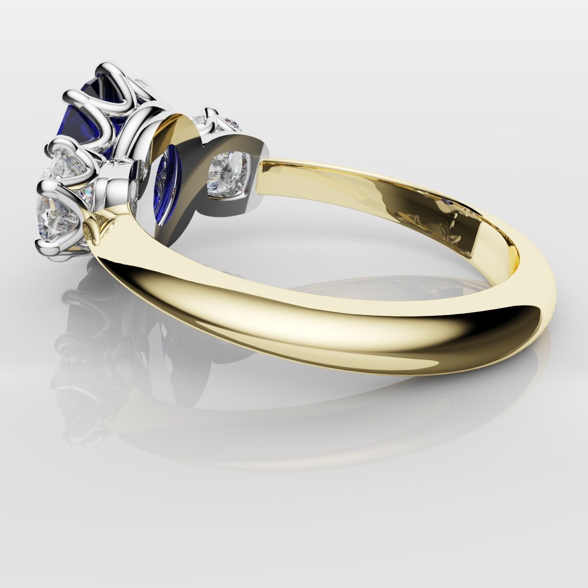 2.4ct Ceylon Blue Sapphire and Cushion Cut Diamond Trilogy Engagement Ring