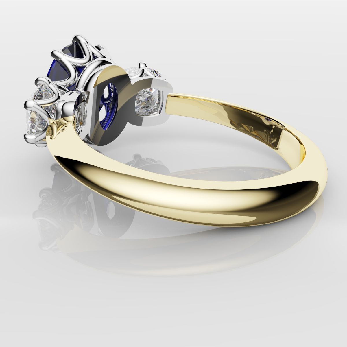 2.4ct Ceylon Blue Sapphire and Cushion Cut Diamond Trilogy Engagement Ring