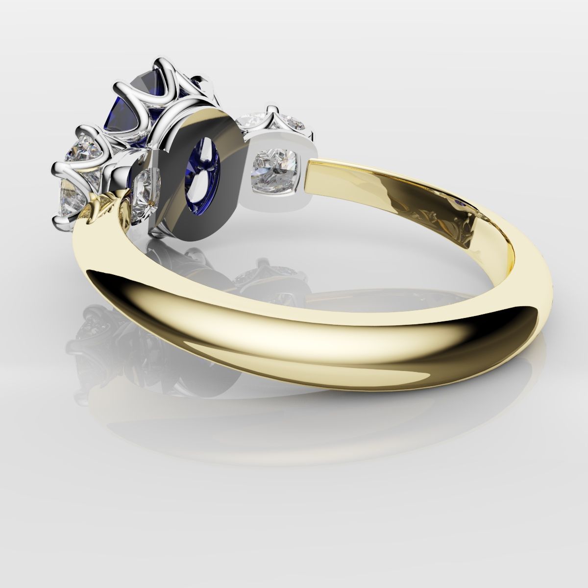 2.4ct Ceylon Blue Sapphire and Cushion Cut Diamond Trilogy Engagement Ring