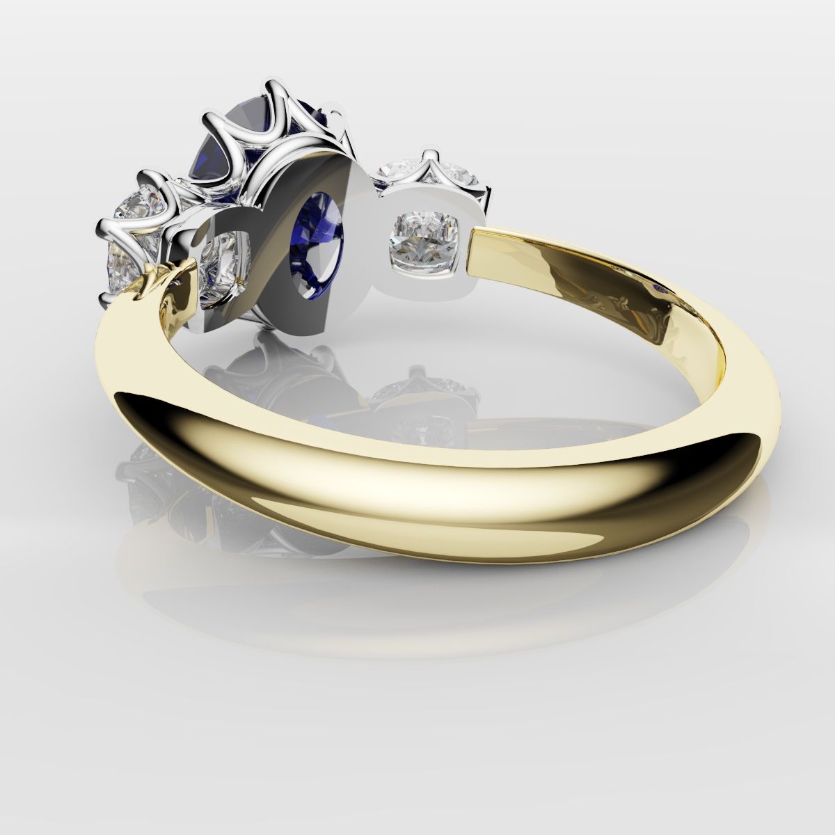 2.4ct Ceylon Blue Sapphire and Cushion Cut Diamond Trilogy Engagement Ring