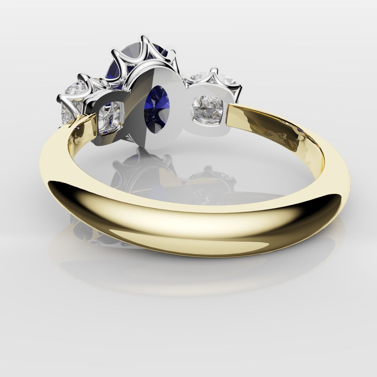2.4ct Ceylon Blue Sapphire and Cushion Cut Diamond Trilogy Engagement Ring