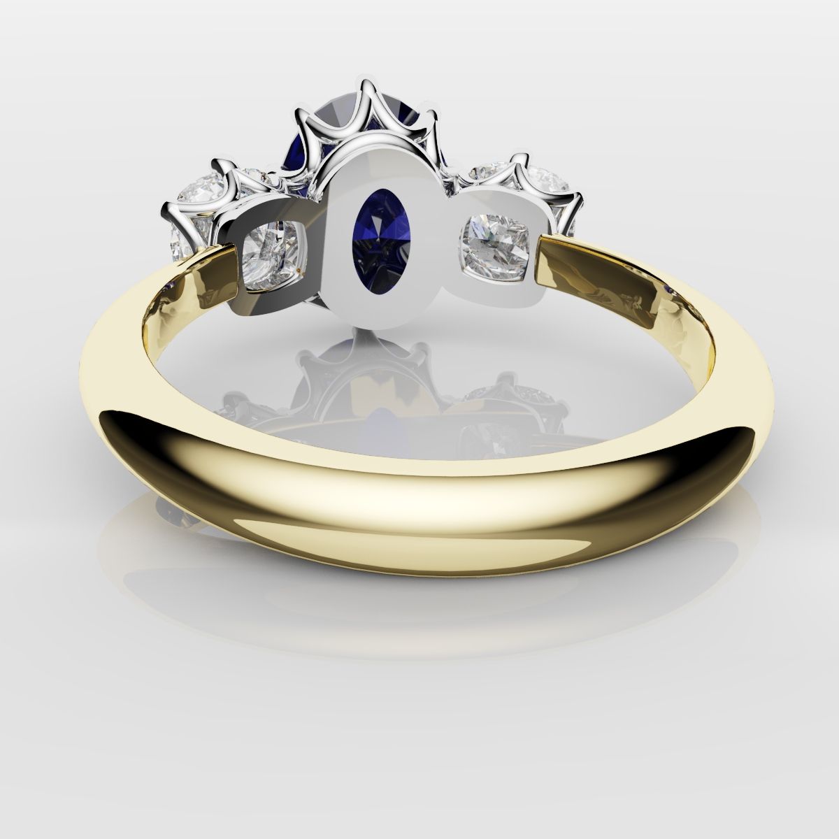 2.4ct Ceylon Blue Sapphire and Cushion Cut Diamond Trilogy Engagement Ring