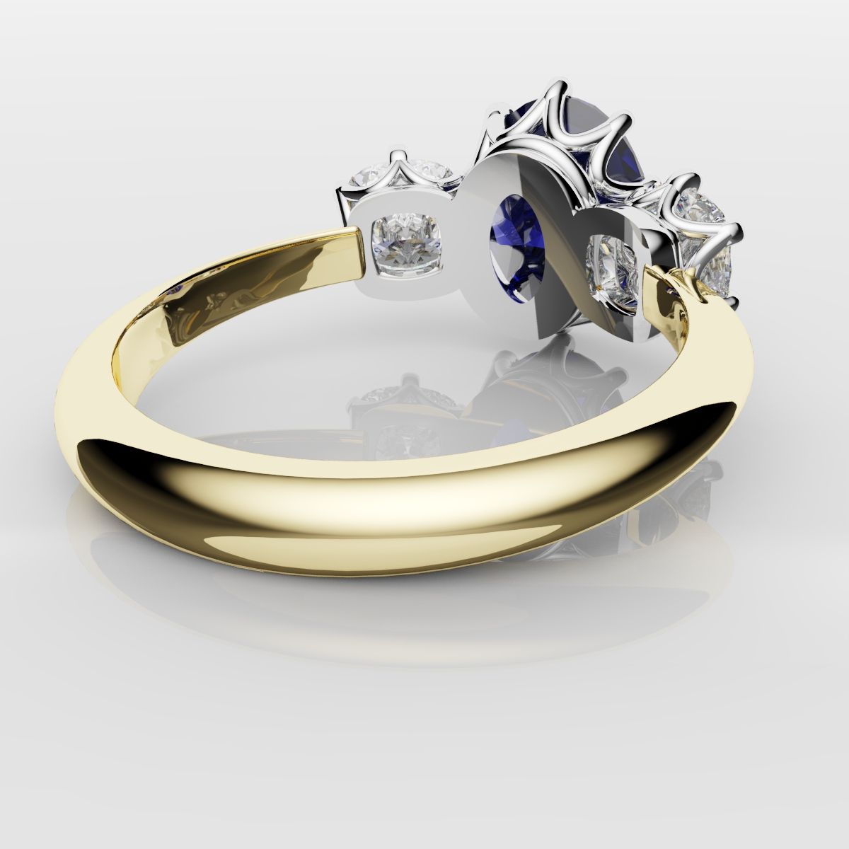 2.4ct Ceylon Blue Sapphire and Cushion Cut Diamond Trilogy Engagement Ring