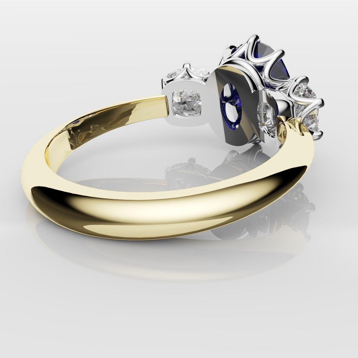 2.4ct Ceylon Blue Sapphire and Cushion Cut Diamond Trilogy Engagement Ring