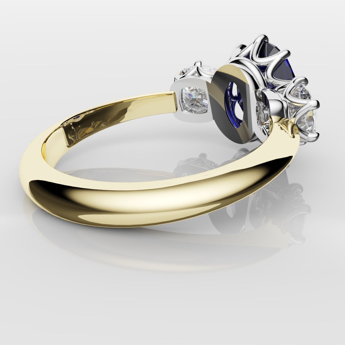 2.4ct Ceylon Blue Sapphire and Cushion Cut Diamond Trilogy Engagement Ring