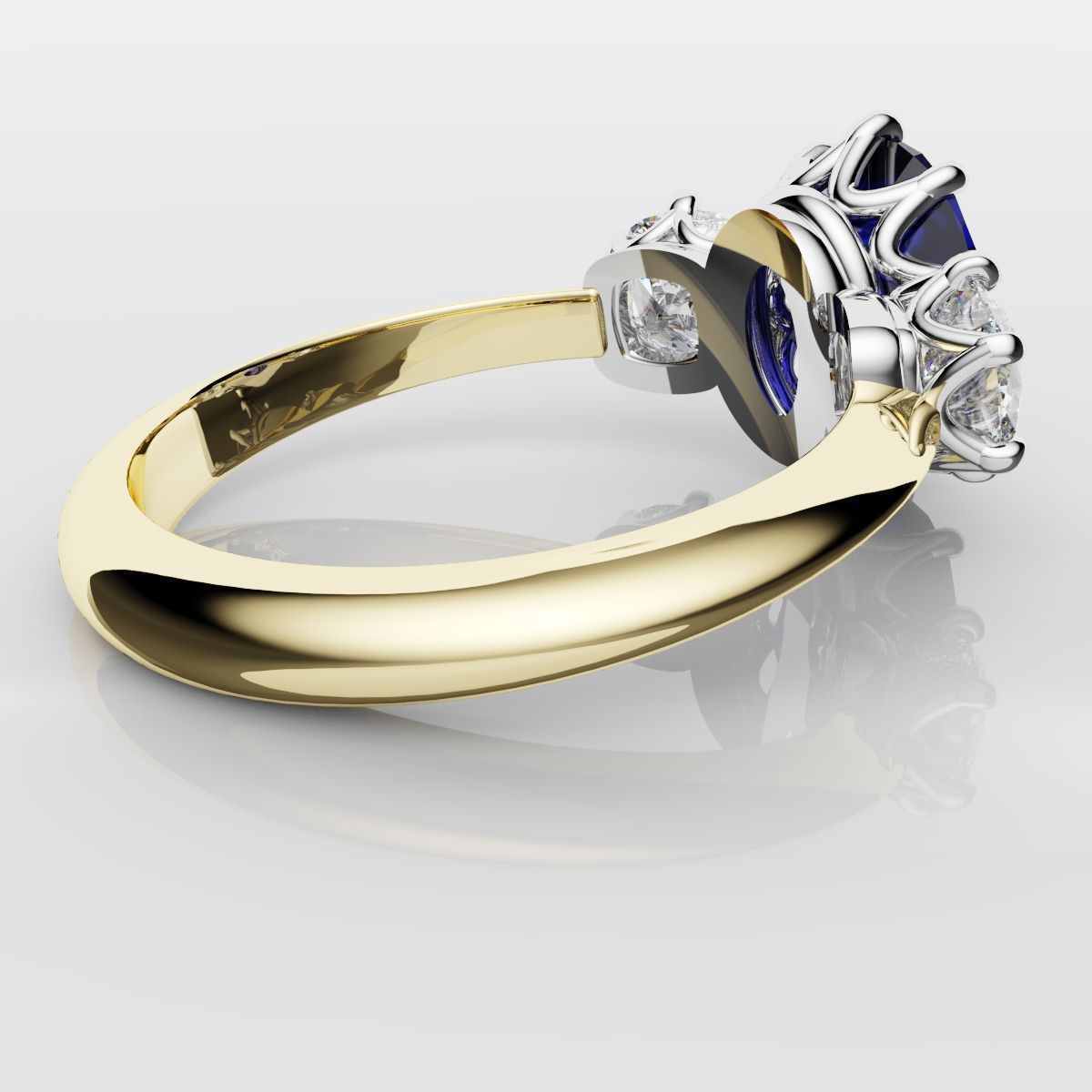 2.4ct Ceylon Blue Sapphire and Cushion Cut Diamond Trilogy Engagement Ring
