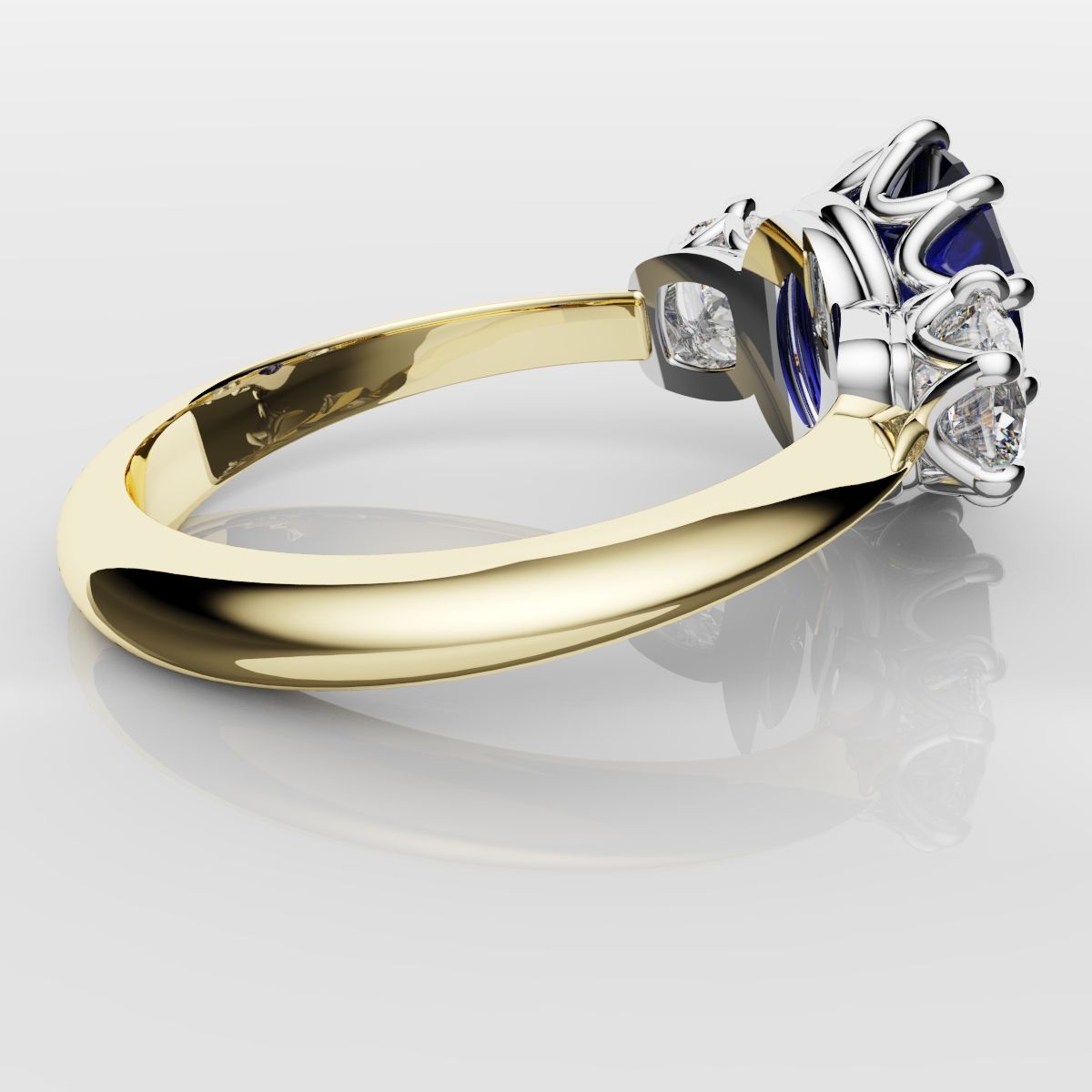 2.4ct Ceylon Blue Sapphire and Cushion Cut Diamond Trilogy Engagement Ring
