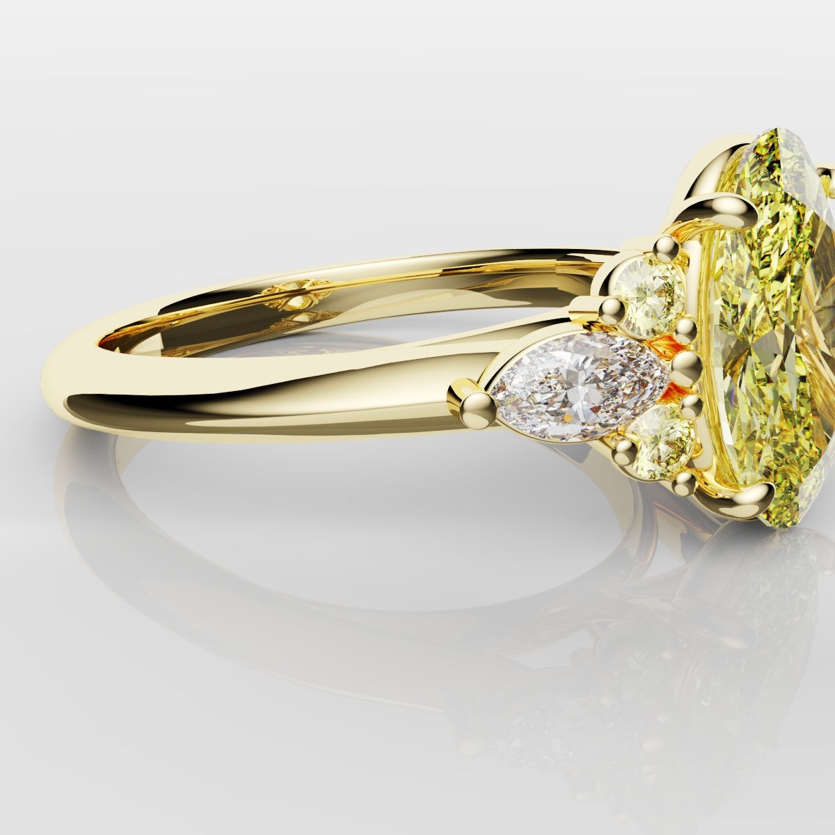 Canary Yellow Oval Diamond Engagement Ring with Marquise Accents