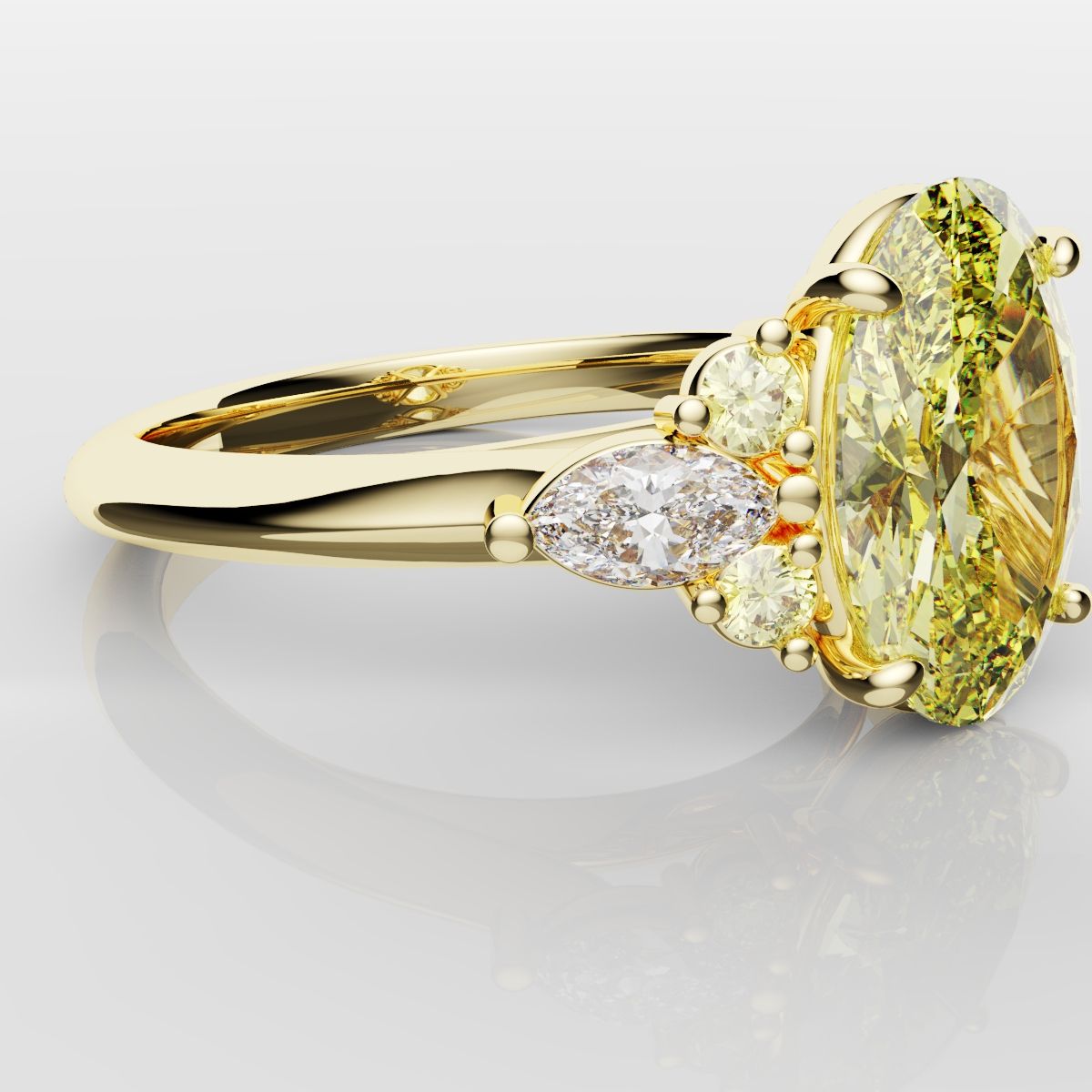 Canary Yellow Oval Diamond Engagement Ring with Marquise Accents