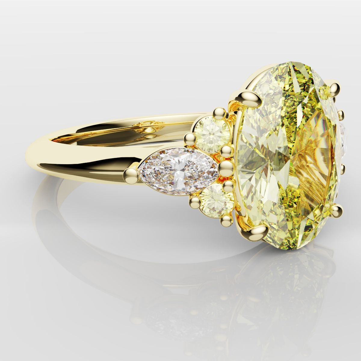 Canary Yellow Oval Diamond Engagement Ring with Marquise Accents