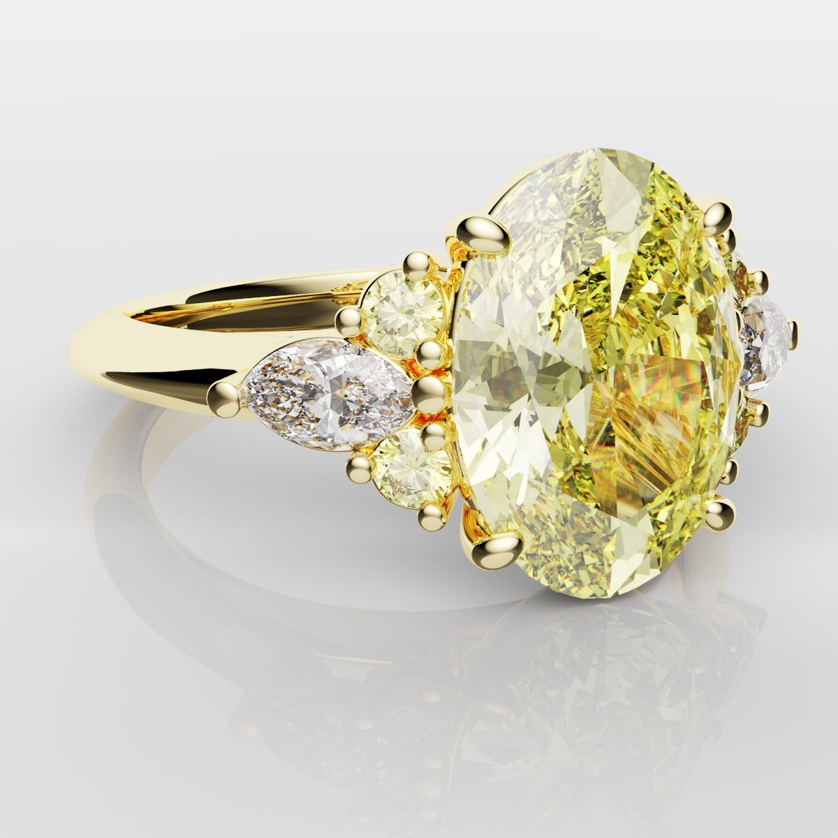 Canary Yellow Oval Diamond Engagement Ring with Marquise Accents