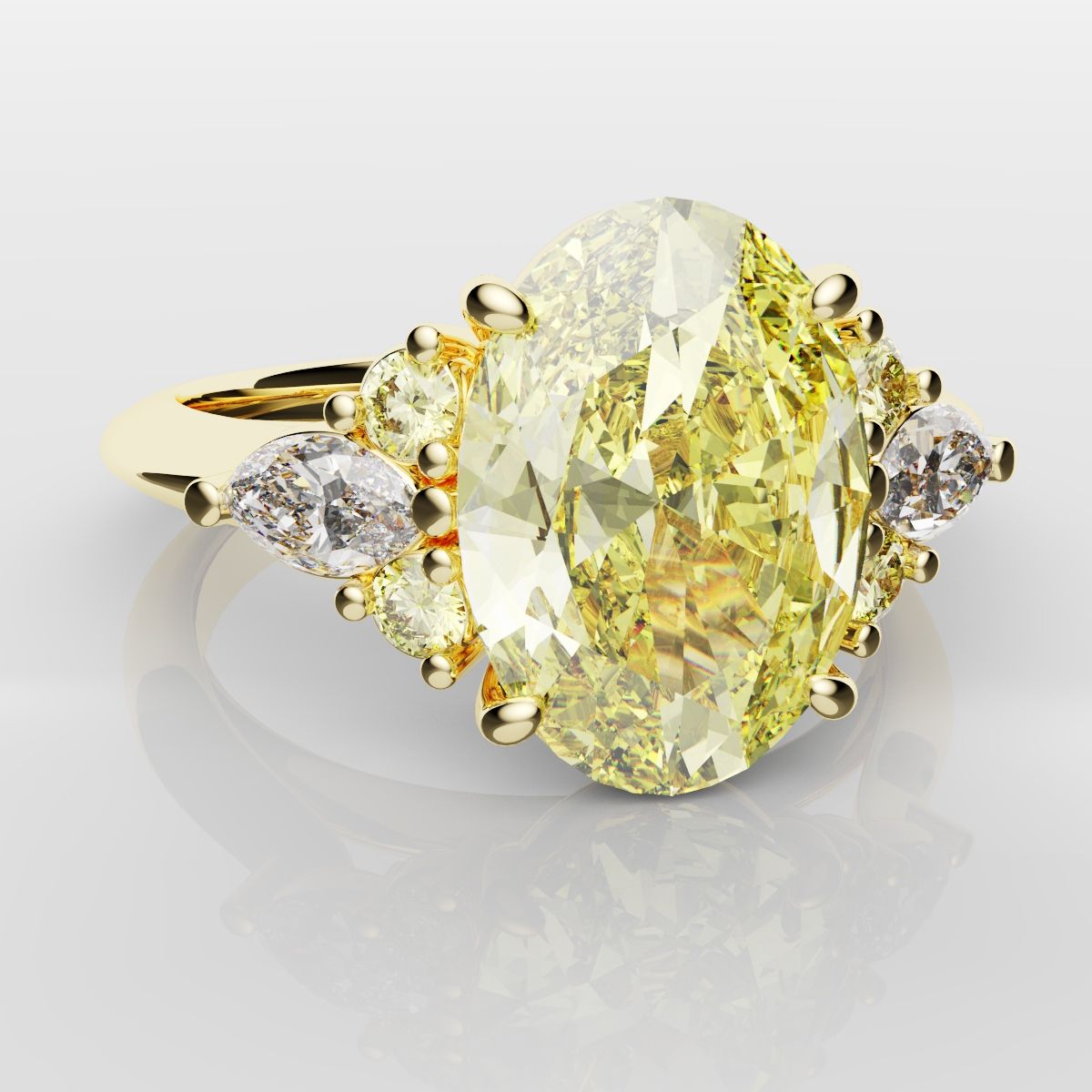 Canary Yellow Oval Diamond Engagement Ring with Marquise Accents