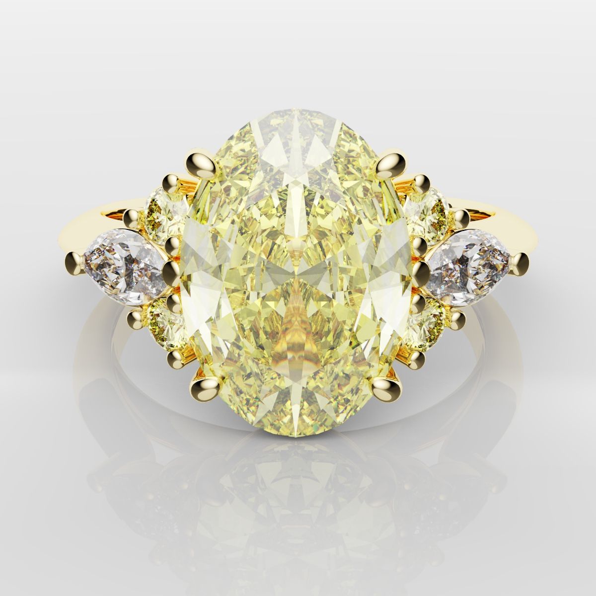 Canary Yellow Oval Diamond Engagement Ring with Marquise Accents