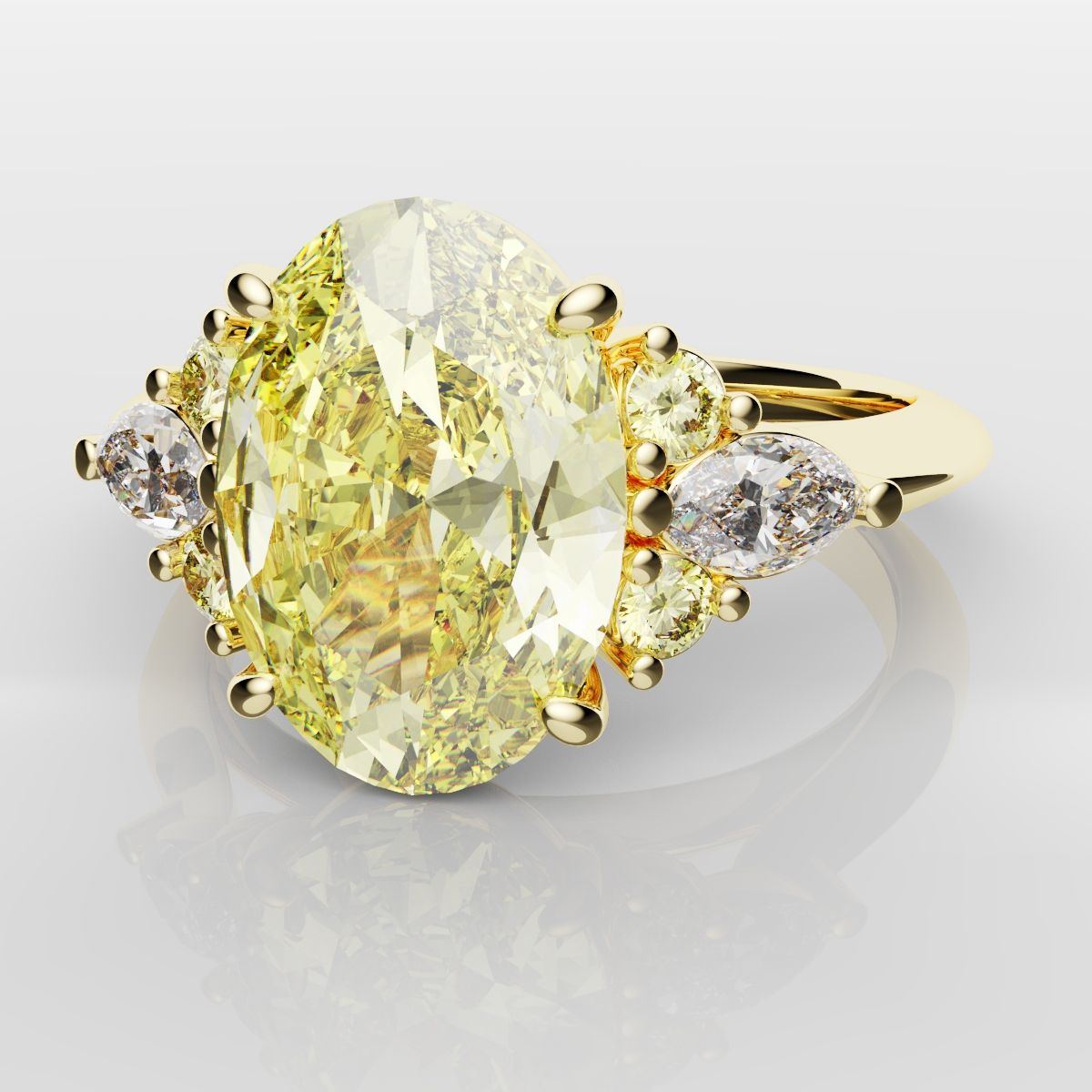 Canary Yellow Oval Diamond Engagement Ring with Marquise Accents