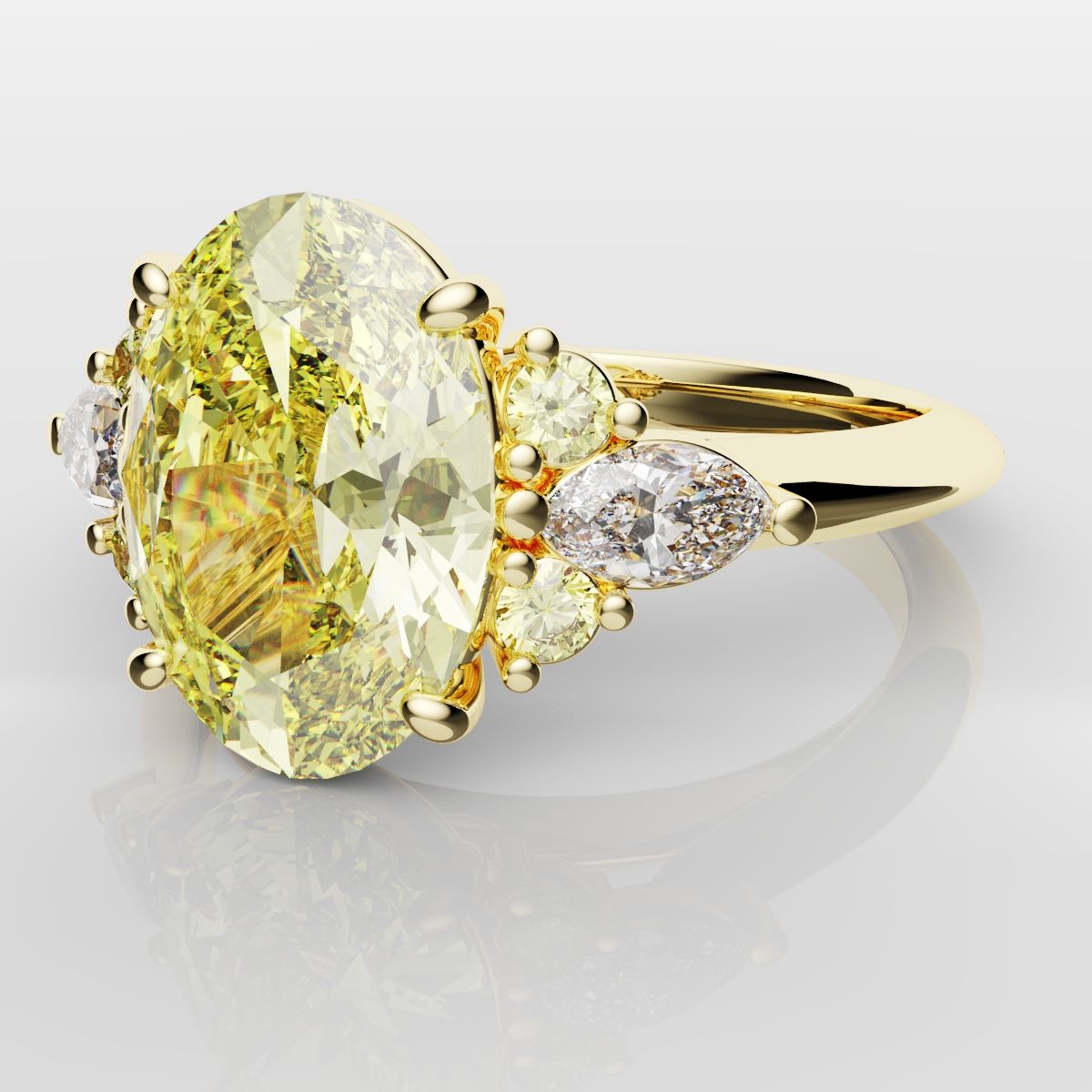 Canary Yellow Oval Diamond Engagement Ring with Marquise Accents