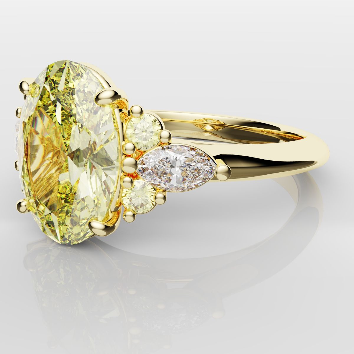 Canary Yellow Oval Diamond Engagement Ring with Marquise Accents