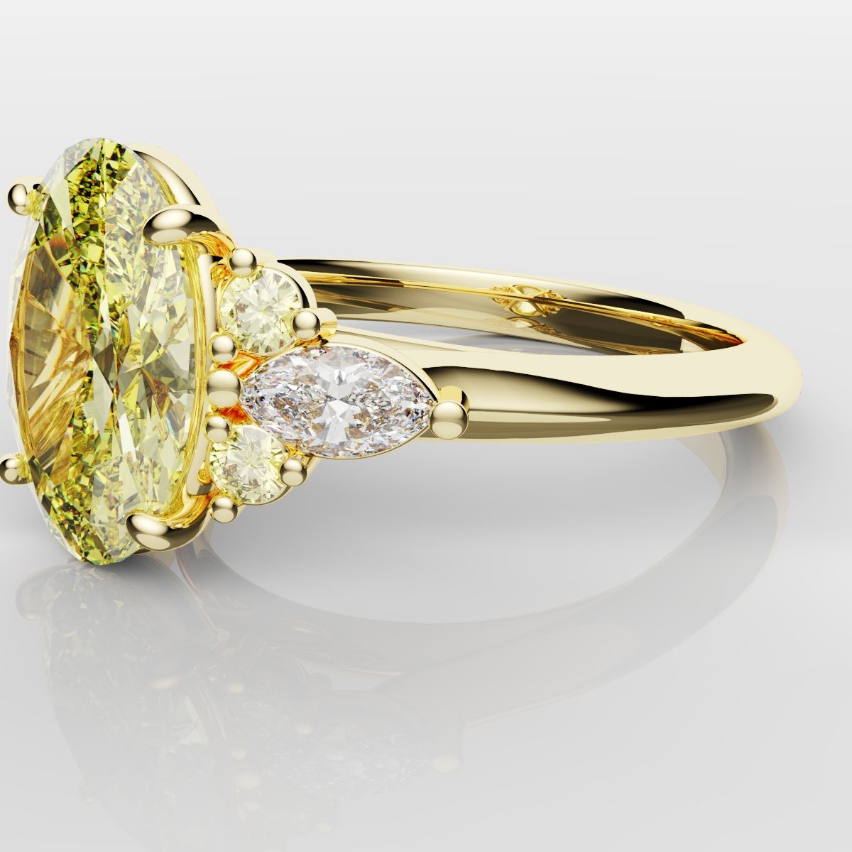 Canary Yellow Oval Diamond Engagement Ring with Marquise Accents