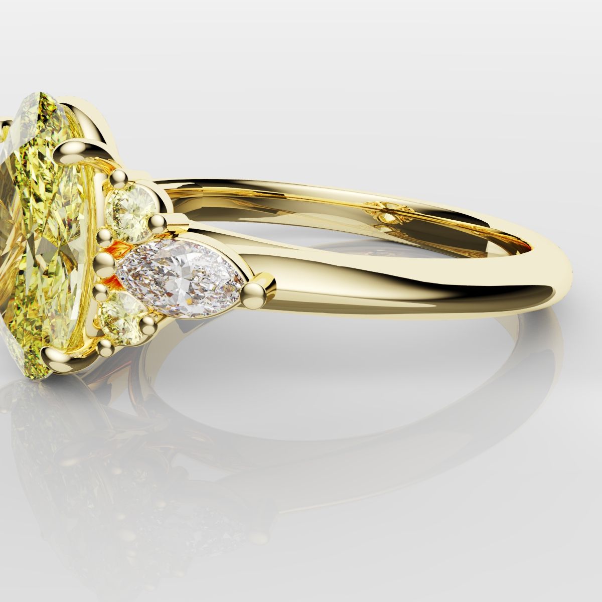 Canary Yellow Oval Diamond Engagement Ring with Marquise Accents