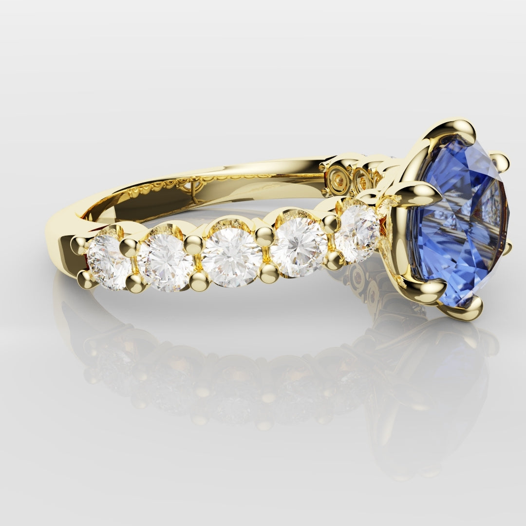 2.2ct Round Brilliant Cut Cornflower Blue Sapphire Engagement Ring