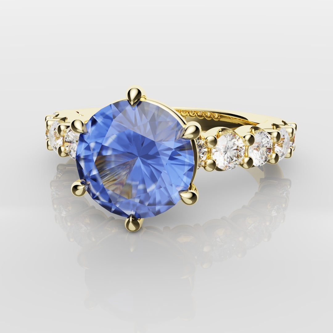 2.2ct Round Brilliant Cut Cornflower Blue Sapphire Engagement Ring