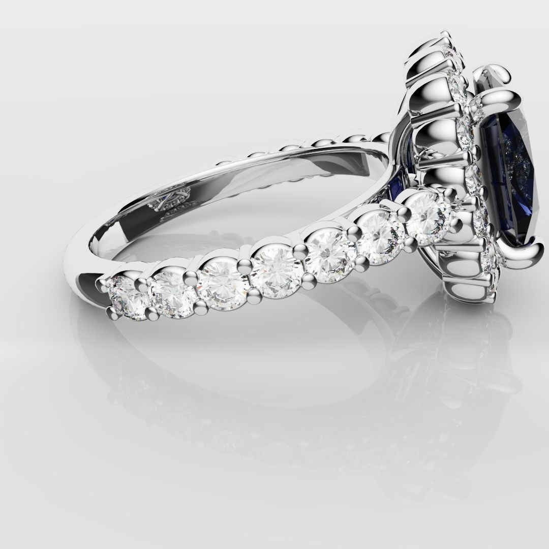 Cushion Cut Blue Sapphire Diamond Cluster Engagement Ring