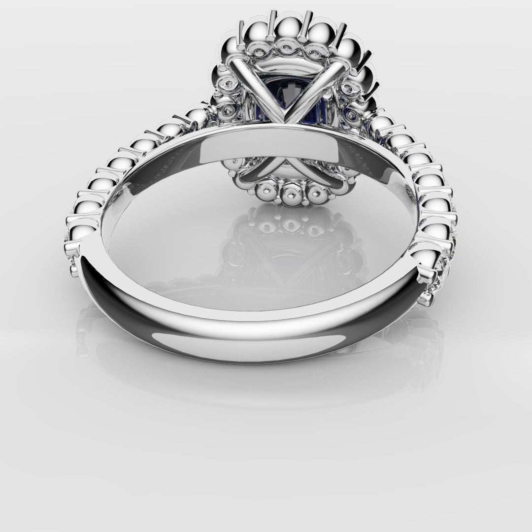 Cushion Cut Blue Sapphire Diamond Cluster Engagement Ring