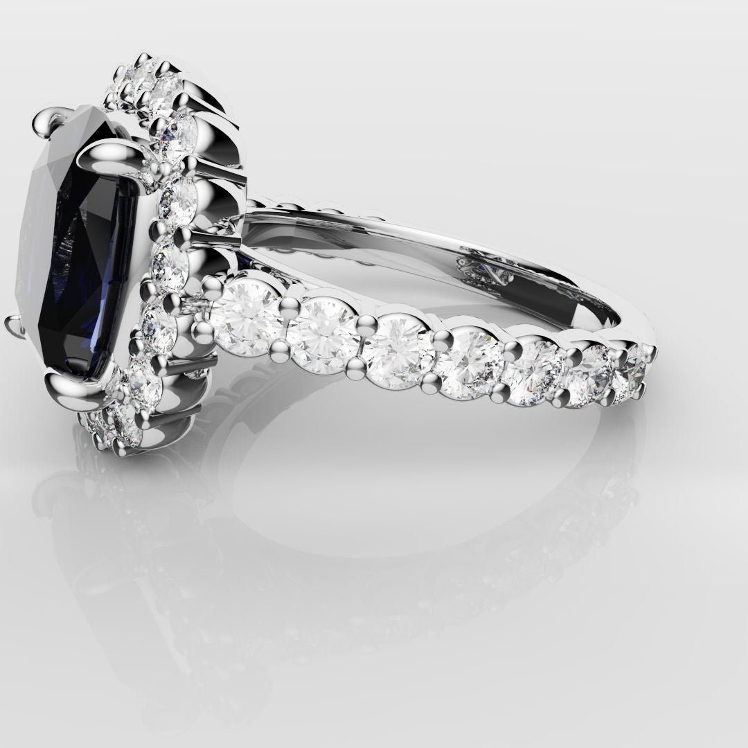 Cushion Cut Blue Sapphire Diamond Cluster Engagement Ring