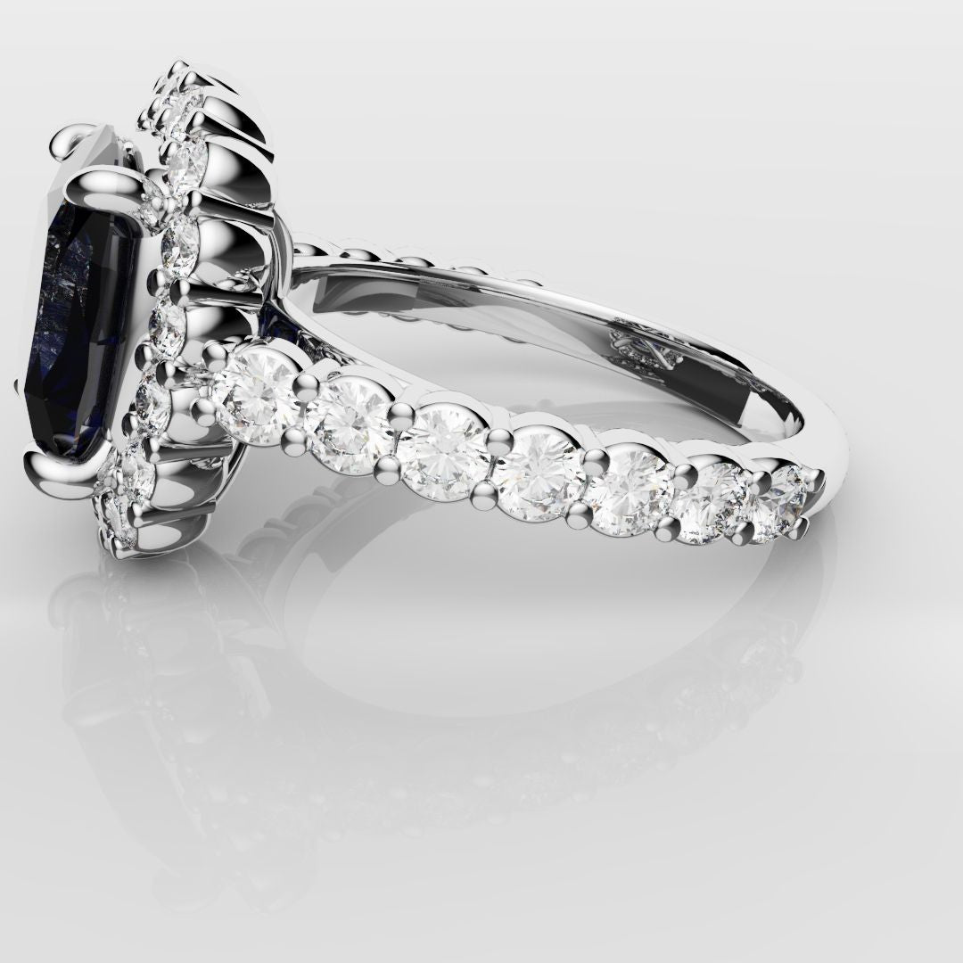 Cushion Cut Blue Sapphire Diamond Cluster Engagement Ring