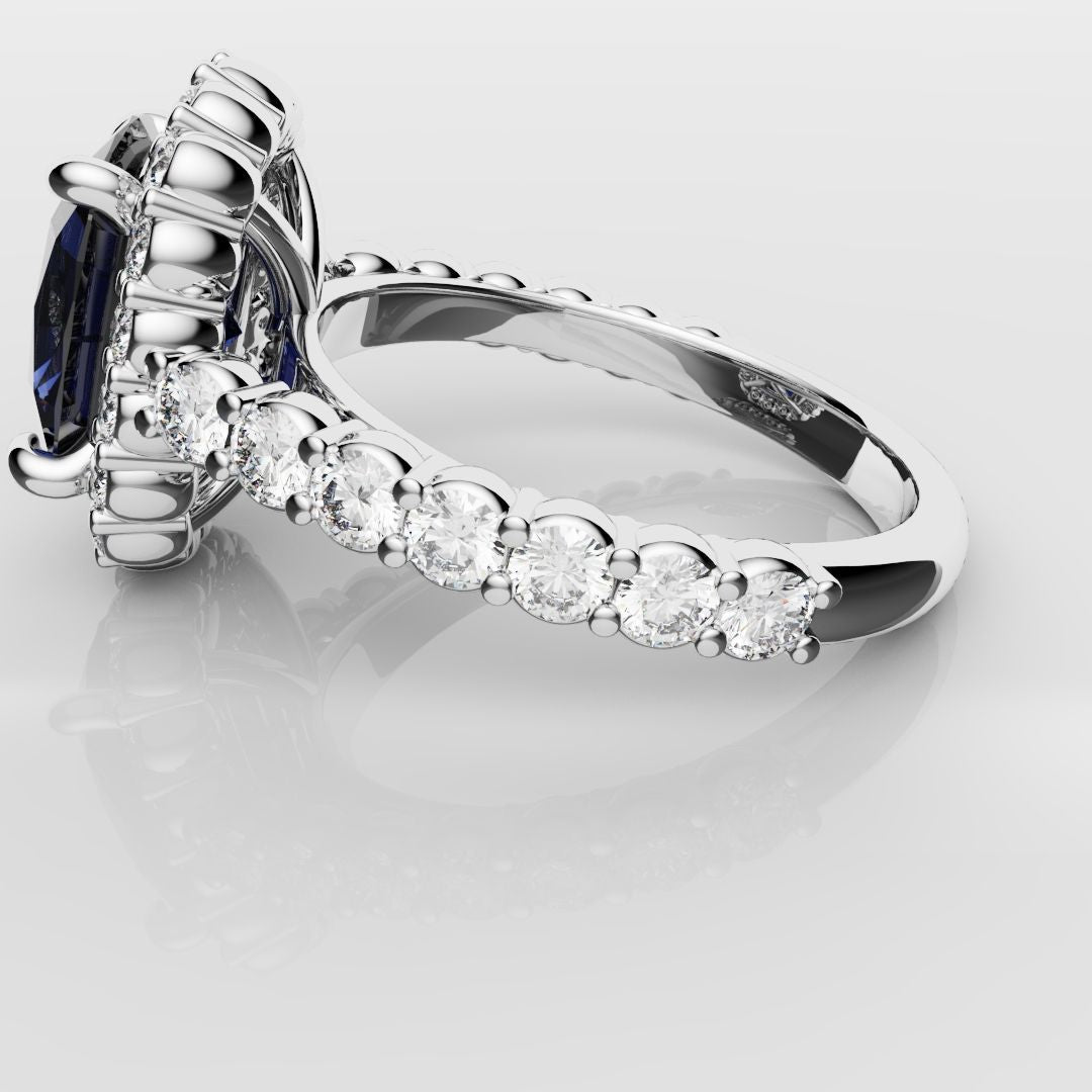 Cushion Cut Blue Sapphire Diamond Cluster Engagement Ring