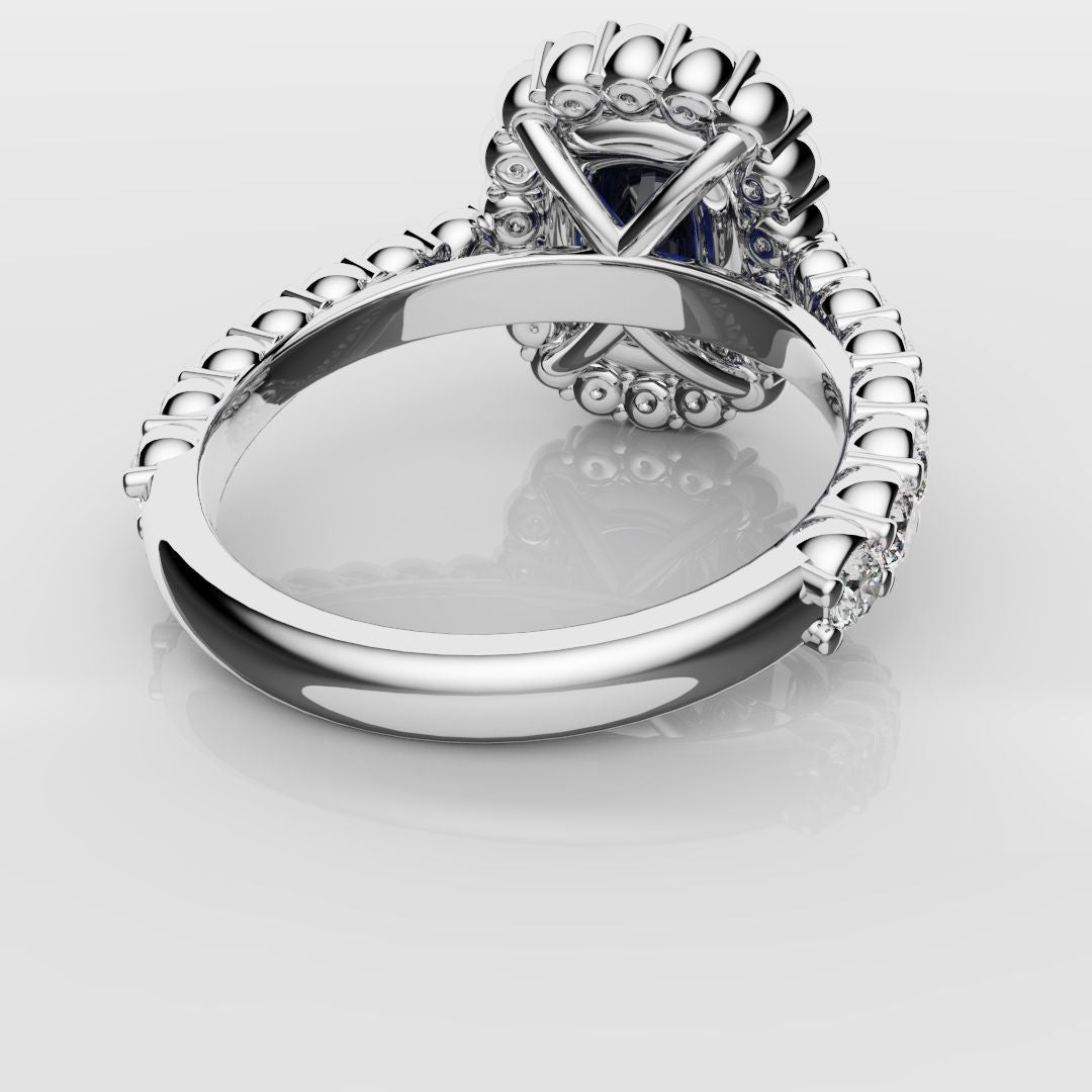 Cushion Cut Blue Sapphire Diamond Cluster Engagement Ring