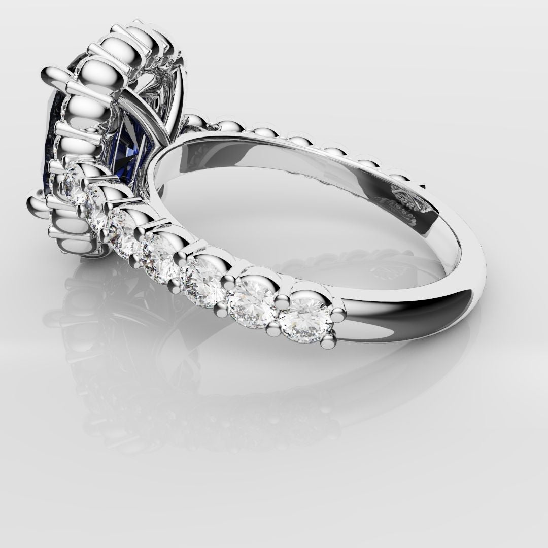 Cushion Cut Blue Sapphire Diamond Cluster Engagement Ring